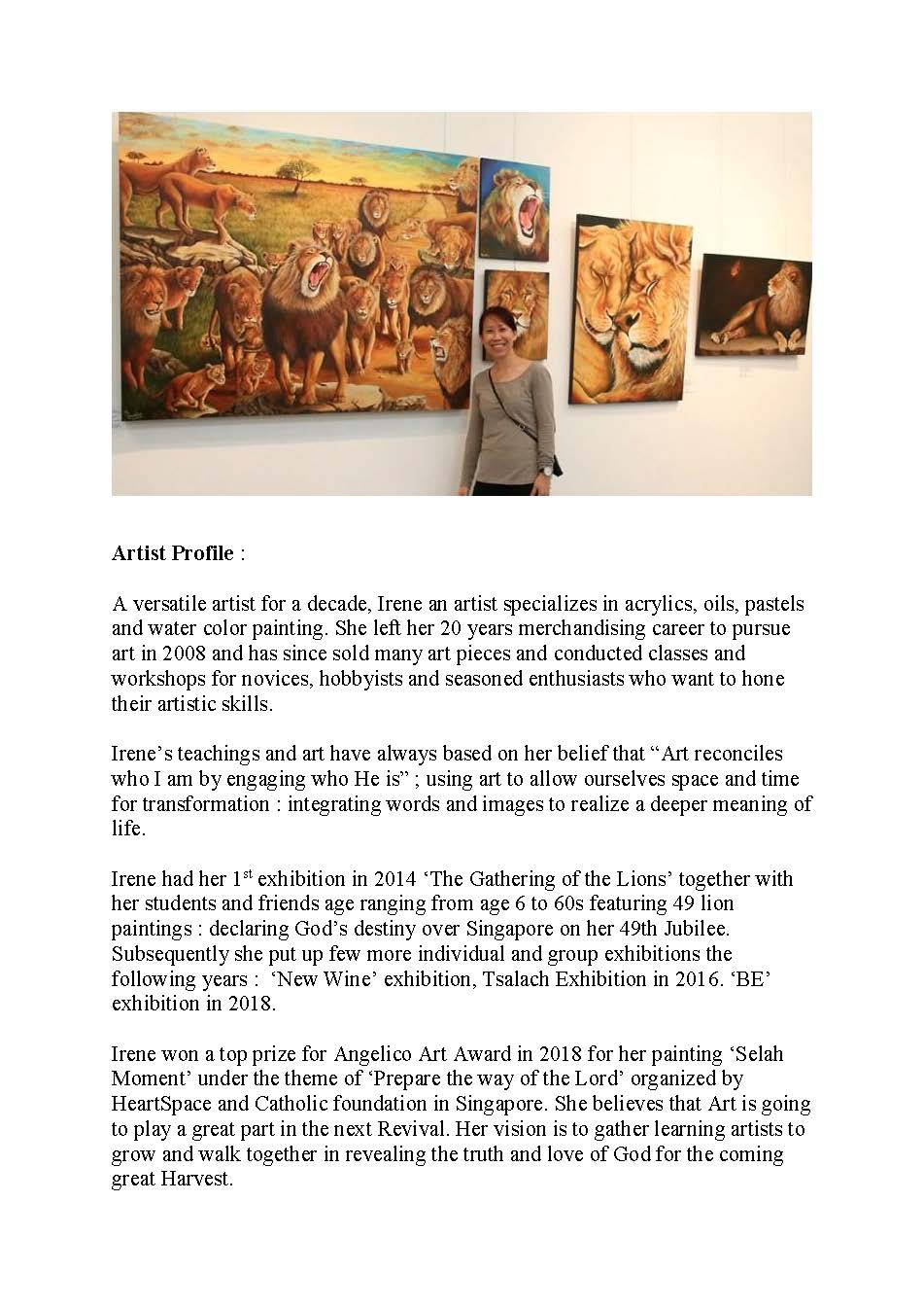 Irene Wong - Artist Profile updated Feb 2019